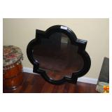 Black Quatrefoil Wall Mirror with Wooden Frame