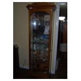 Oak Curio Cabinet with Glass Shelves and Carved Crown