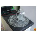 Clear Pressed Glass Boot Shaped Mug and Decorative Tray