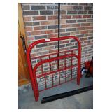 Red Painted Metal Twin Bed Frame Headboard and Footboard Set