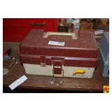 Plano Cantilever Tool Box Filled with Assorted Hardware, Drill Bits, and Hand Tools