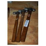 Set of Three Ball Peen Hammers with Wooden Handles
