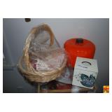 Lot of Decorative Items Including Woven Basket, Pumpkin Container, and Floral Tissue Box Holder