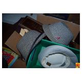 Box Lot of Assorted Household Items, Hats, Games, Books, and Decor