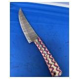 Custom Fixed Blade Knife with Pattern-Welded Damascus Steel and Multicolored Layered Handle