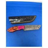 Custom Damascus Steel Fixed Blade Knife with Two-Tone Handle and Sheath