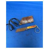 Miniature Cleaver Pocket Knife with Leather Sheath and Lanyard