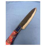 Custom Forged File Blade Knife with Red and Blue Resin Handle