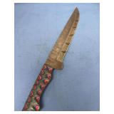 Custom Fixed Blade Knife with Pattern Welded Damascus Steel and Multicolored Layered Handle
