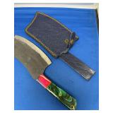 Custom Forged File Cleaver with Multi-Material Handle and Sheath