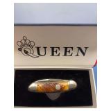 Queen Pocket Knives Two-Blade Folding Knife with Bone Handle and Original Box
