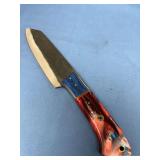 Custom Forged File Knife with Red and Blue Resin Handle