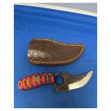 Custom Fixed Blade Knife with Multicolored Wood Handle and Leather Sheath