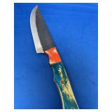 Custom Forged File Blade Knife with Multicolored Wood Handle