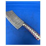 Custom Damascus Steel Cleaver Knife with Multi-Color Wavy Wooden Handle