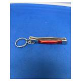 Damascus Steel Blade Pocket Knife Keychain with Red Wood Handle
