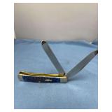 W.R. Case & Sons Cutlery Co. Trapper Pocket Knife Pattern 6254 SS with Blue Bone Handle and Original Box