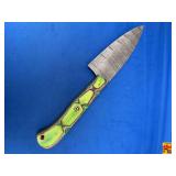 Damascus Steel Fixed Blade Knife with Green Multi-Color Wood Handle