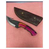 Custom File Blade Fixed Knife with Pink Multi-Tone Wood Handle and Leather Sheath