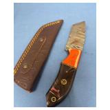 Custom Fixed Blade Knife with Pattern Welded Steel Blade and Multi-Material Handle with Leather Sheath