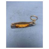 Damascus Blade Pocket Knife Keychain with Bone Handle