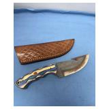 Custom File Rasps Fixed Blade Knife with Multicolored Wood Handle and Leather Sheath