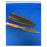 Custom Fixed Blade Knife with Pattern Welded Damascus Steel Blade and Multicolored Pakkawood Handle with Leather Sheath