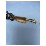 Miniature Fixed Blade Knife with Green Handle, Leather Sheath, and Lanyard