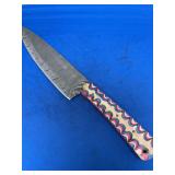 Custom Damascus Steel Chef Knife with Wave Pattern Multicolored Handle