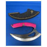 Custom Fixed Blade Knife with Pink and Blue Handle and Faux Alligator Leather Sheath
