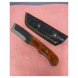 Custom Forged File Blade Knife with Swirl Resin Handle and Sheath