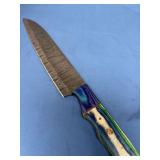 Custom Damascus Steel Chef Knife with Colored Multi-Material Handle