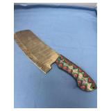 Custom Damascus Steel Cleaver Knife with Multicolored Wave Handle