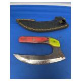 Custom Ulu Knife with Multicolor Wood Handle and Leather Sheath