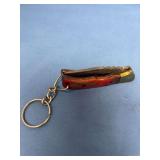 Mini Folding Pocket Knife Keychain with Pattern Welded Blade and Wood Handle