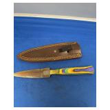 Custom Fixed Blade Dagger with Multi-Color Dymondwood Handle and Leather Sheath