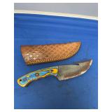 Custom Rasp Hunting Knife with Gut Hook and Leather Sheath