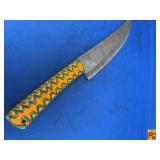 Damascus Steel Fixed Blade Knife with Multicolored Layered Handle