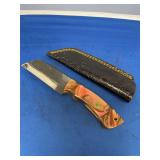 Custom Forged File Blade Knife with Swirl Resin Handle and Faux-Alligator Leather Sheath