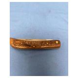 Folding Pocket Knife with Carved Wood Handle and Single Blade