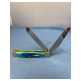 Case XX Pocket Knife with Blue Bone Handles and Original Box