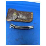 Custom Fish-Shaped Folding Pocket Knife with Damascus Blade and Leather Sheath
