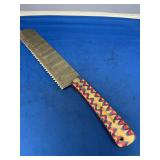 Custom Damascus Steel Cleaver Saw Back Knife with Colorful Layered Handle