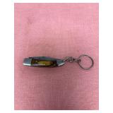 Damascus Blade Folding Pocket Knife Keychain with Multi-Color Wood Handle