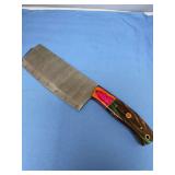 Custom Damascus Steel Cleaver Knife with Multi-Color Resin and Wood Handle