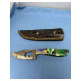 Custom Fixed Blade Damascus Knife with Animal Cutout and Sheath