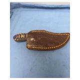 Custom Fixed Blade Knife with Multicolored Wood Handle and Faux Alligator Leather Sheath
