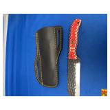 Custom Fixed Blade Knife with Scaled Texture Finish and Multi-Color Handle with Leather Sheath