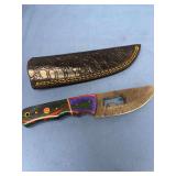 Custom Fixed Blade Knife with Pattern Welded Steel and Multi-Color Handle with Sheath