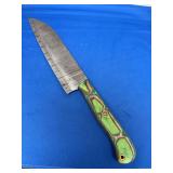 Custom Damascus Steel Chef Knife with Green and Brown Wood Handle